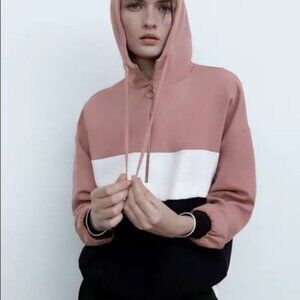ZARA Color Block Quarter Zip Hooded Pullover